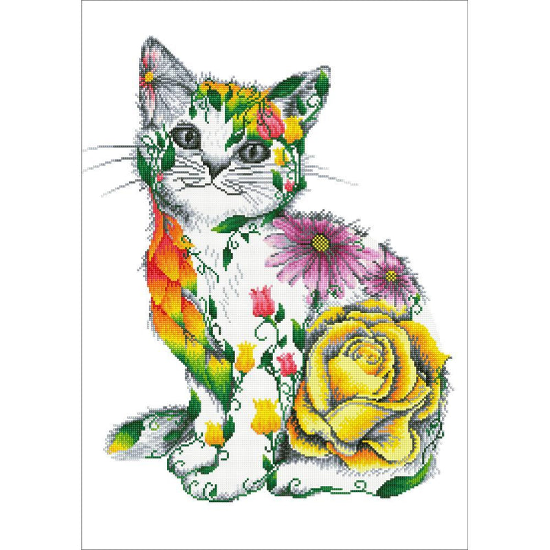 Diamond Painting Kit, Flower Puss Cat, Diamond Dotz Facet Bling Wall A